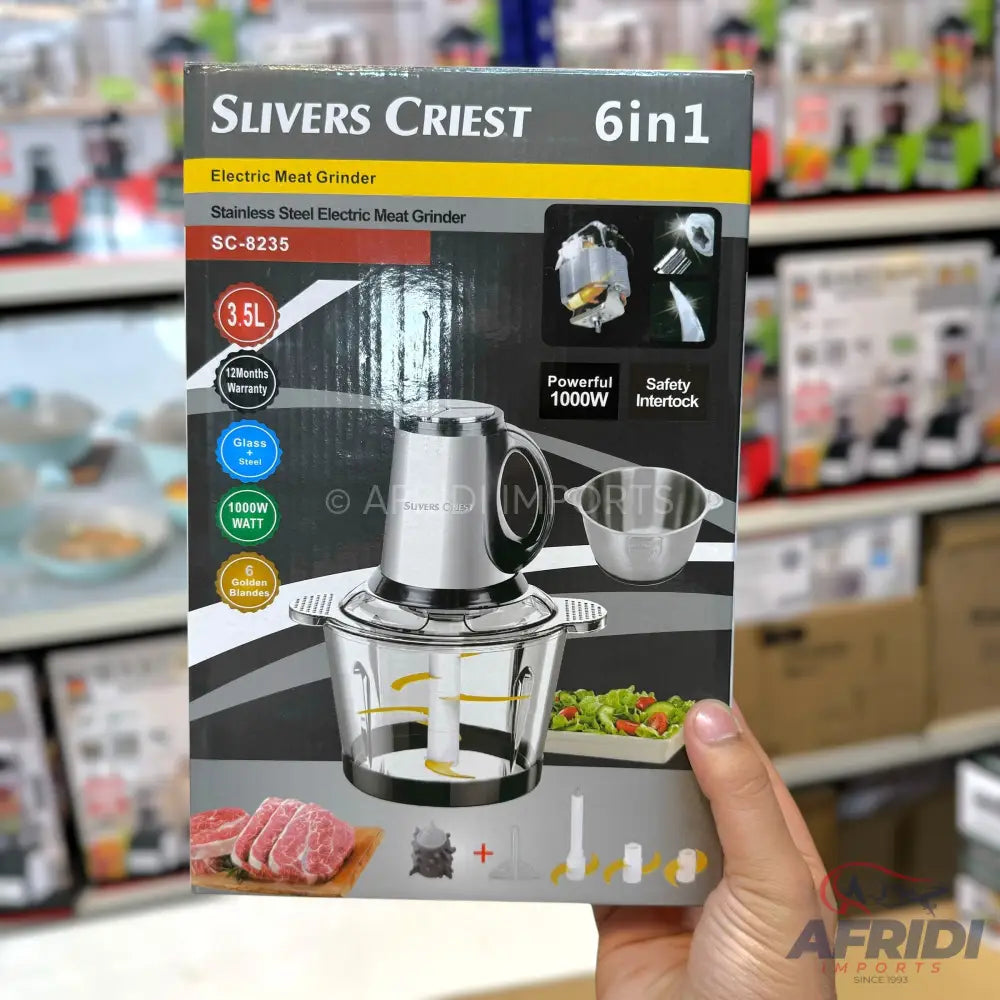 German Lot Imported Silver Crest 6-in-1 Chopper with Steel & Glass Bowl